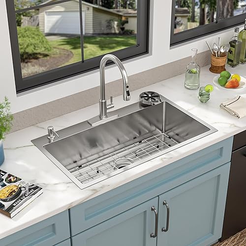 Miniatura 138 de Fregadero de lavandería de 25 x 22 pulgadas, montaje superior, acero inoxidable T304, calibre 16, 12 pulgadas de profundidad, fregadero individual