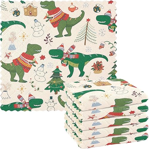 KLL Dinosaur Rex Christmas Happy New Year Microfiber Dish Towels Dry Microfiber Tea Towel Kitchen Hand Towels Absorbent Kitchen Towels Absorbent