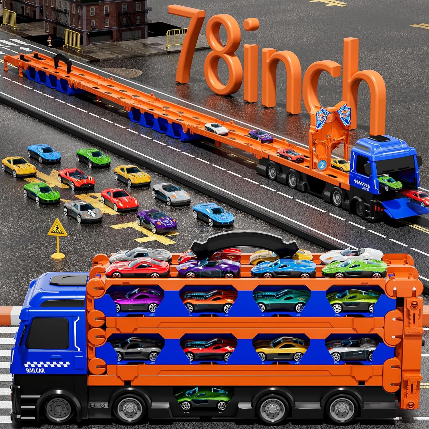 Large Truck Toys for Toddlers 1-3 2-4 3-5 4-7 Years Old Boys Kids, Transport Truck with 24 Pcs Die-Cast Cars, Toy Gifts for 3 4 5 6 Year Old Boys, Toddler Gift Toys for Ages 3-5 4-7
