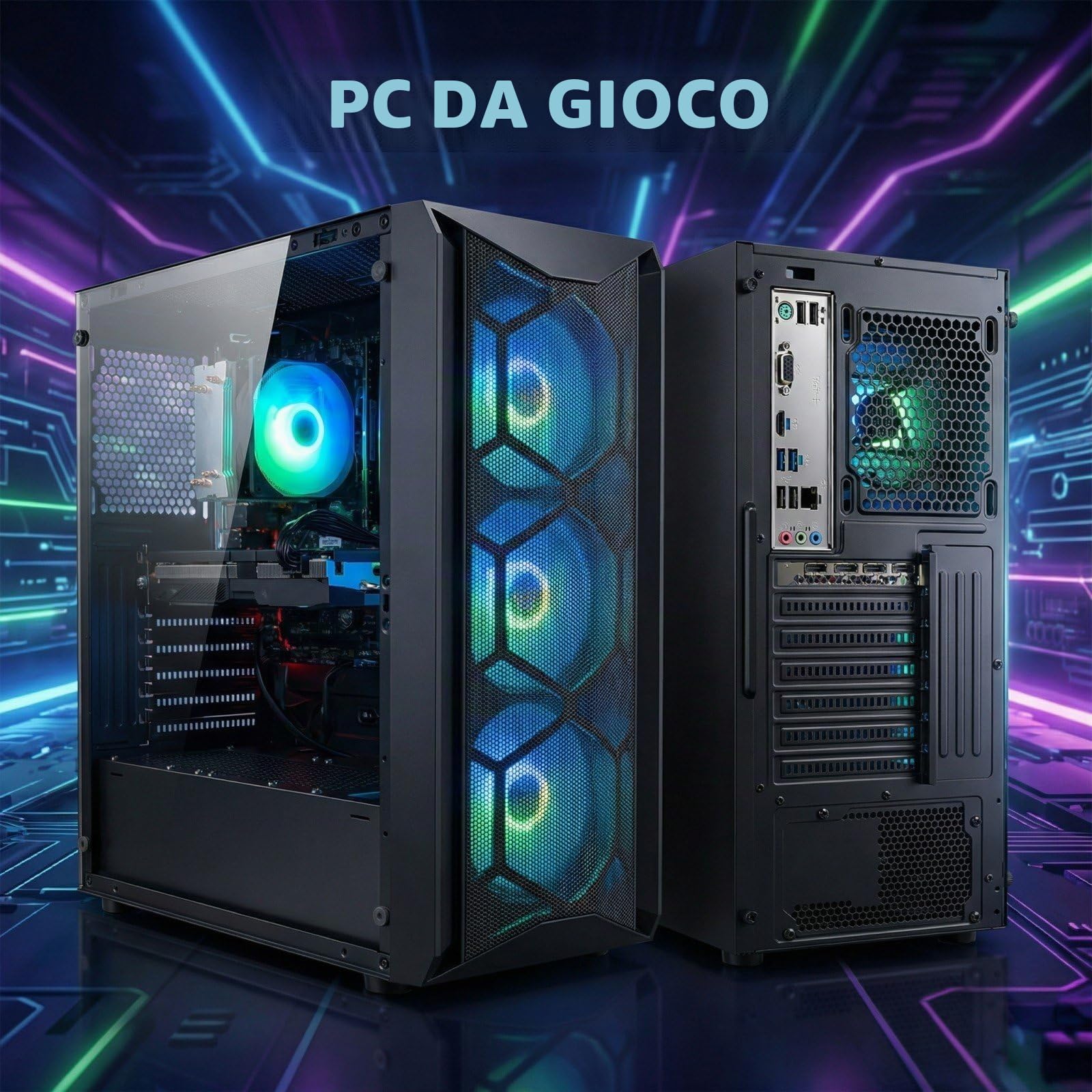 STGsivir PC Gaming, Computer desktop gaming, Ryzen 5 5500 fino a 4,2 GHz, Nvidia RTX 3060 12GB GDDR6, 16GB DDR4 RAM, 512GB SSD, WiFi 6, BT 5.0, Windows 11 Pro