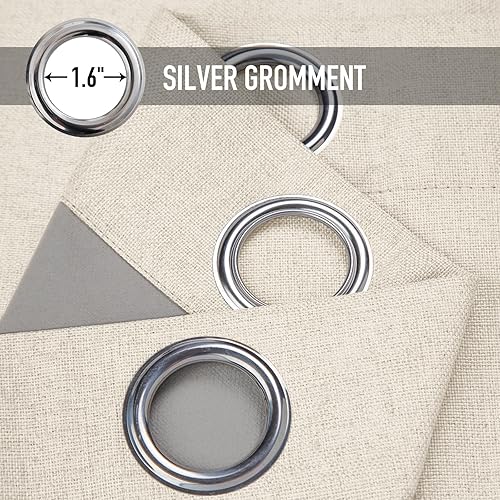 Vista 55 de Cortinas 100% opacas de 63 pulgadas de largo, lino texturizado, para dormitorio, cortinas con ojales para sala de estar, cortinas de tratamiento