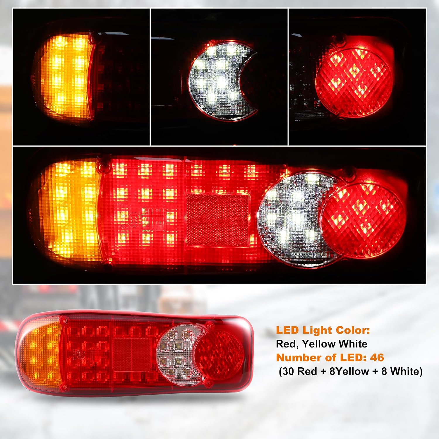 X AUTOHAUX 46 LED Trailer Lights 12V-36V Turn Signal Brake Tail Light for Utility Trailer Truck Boat Pickup RV Camper UTV UTE Red Yellow White Light Color