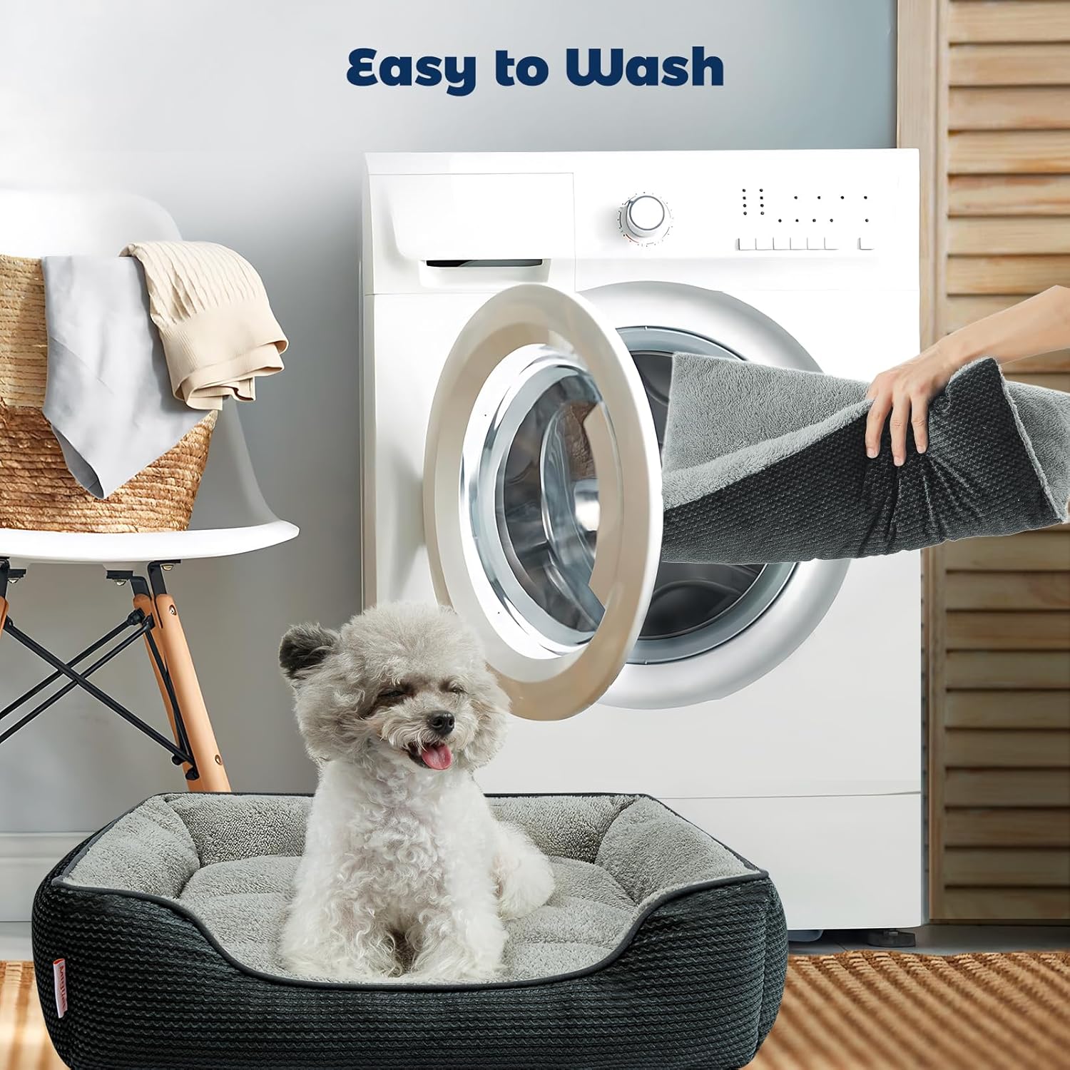review Miguel Dog Bed with Removable Cushion/Pillow for Medium Small Dogs, Washable Pet Bed with Side Easy to Wash Puppy Bed, Large Rectangle Cat Bed for Indoor Cat with Anti-Slip Bottom, Dark Gray 25 Inch