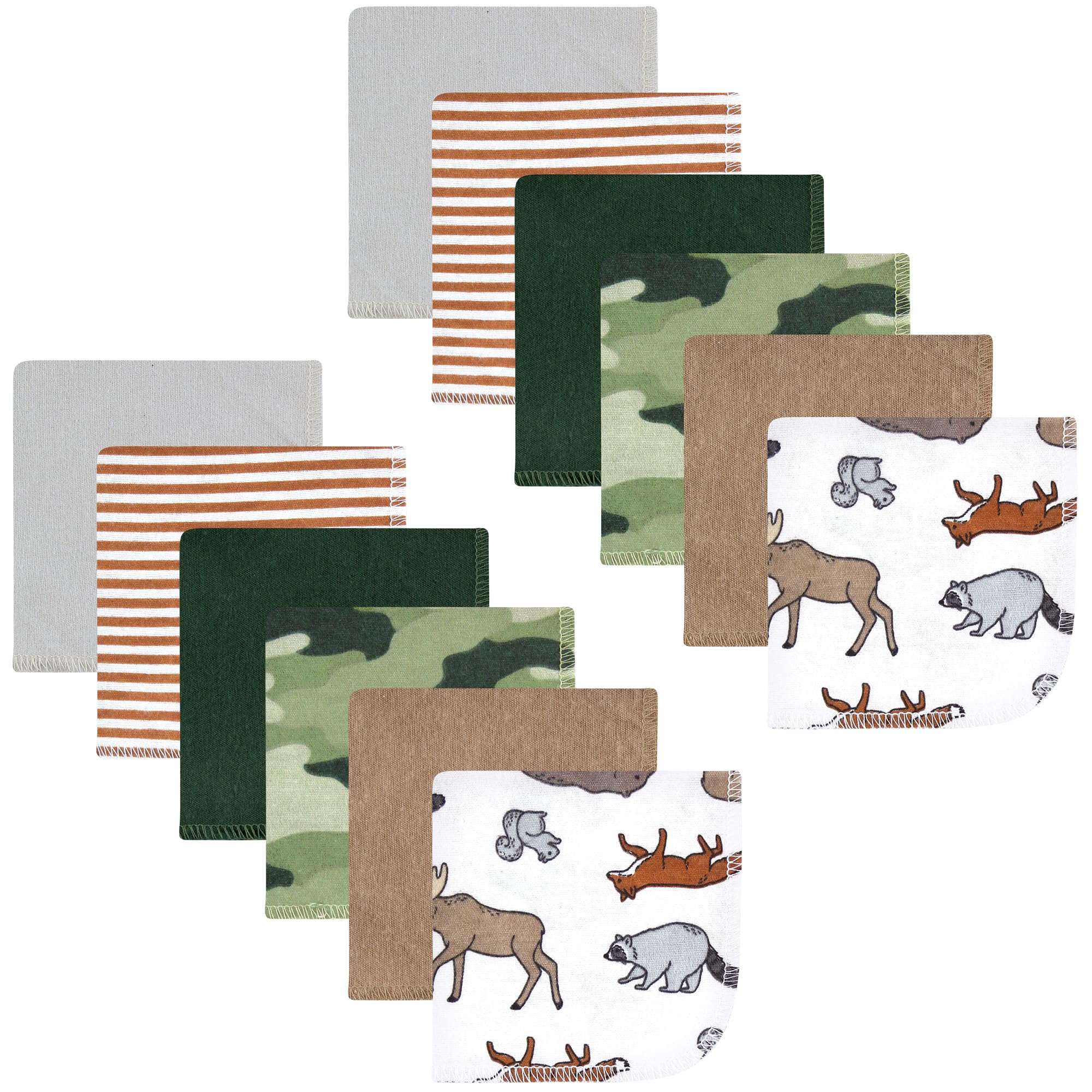 Hudson Baby Unisex Baby Flannel Cotton Poly Washcloths, Animal Adventure 12 Pack, One Size