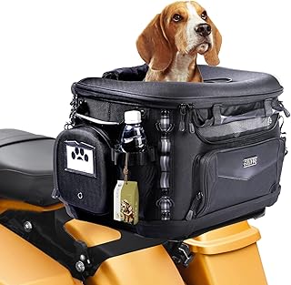 Hutexico Motorcycle Dog Carrier, Portable Pet Carrier Pet Travel Bag Cat Carrier Bag for Harley Street Glide Road King Touring Trike Can Am with Luggage Rack Passenger Seat Load Capacity 20lb (Black)
