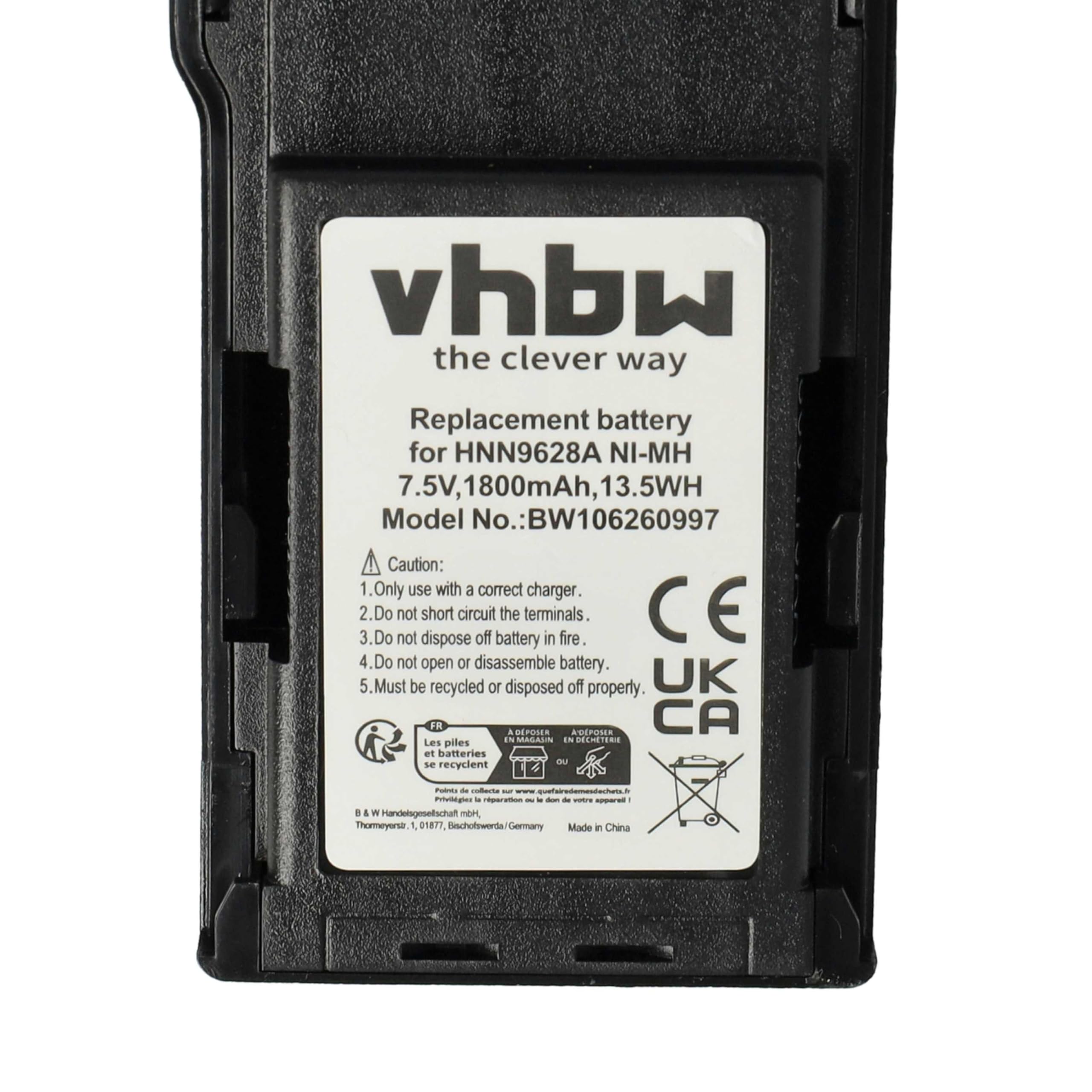 vhbw 2x Battery compatible with Motorola CP450, GP300, GP308, CP450LS, CP250 Radio, Walkie-Talkie (1800 mAh, 7.5 V, NiMH) + Belt Clip - 5