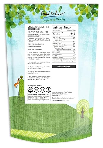 Miniatura 2 de Food to Live Frijoles rojos pequeños orgánicos, 5 libras, sin OMG, kosher, vegano, seco, crudo, germinable, no irradiado, vegano, a granel, producto