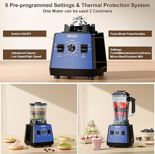 Miniatura 5 de Max.2400Watts1000Watts - Mezclador de cocina y molinillo de 25000 rpm, potente cocina, 68 onzas, libre de BPA, 2 recipientes para encimera,