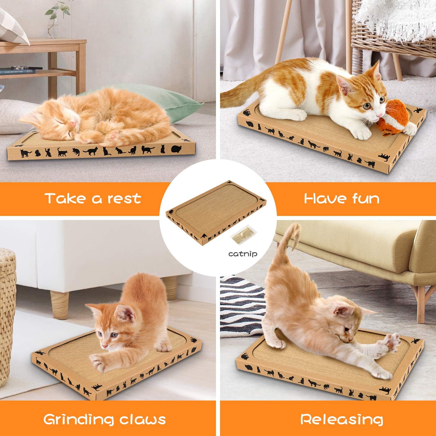 Waretary Cat Scratching Pads, Flat cat Scratcher, Scratching Toy with Catnip, Cat Scratcher Lounge, Anti-Slip (3 Packs)