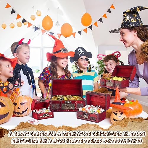 Miniatura 6 de 6 piezas de caja de madera del tesoro del tesoro, caja del cofre del tesoro pirata con mini cerradura de metal decorativa para joyas recuerdos