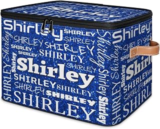 Custom Name Lidded Storage Bins, Personalized Fabric Storages Baskets Storage Boxes, Fabric Closet Shelf Organizer Container with Name, Navy Glitter
