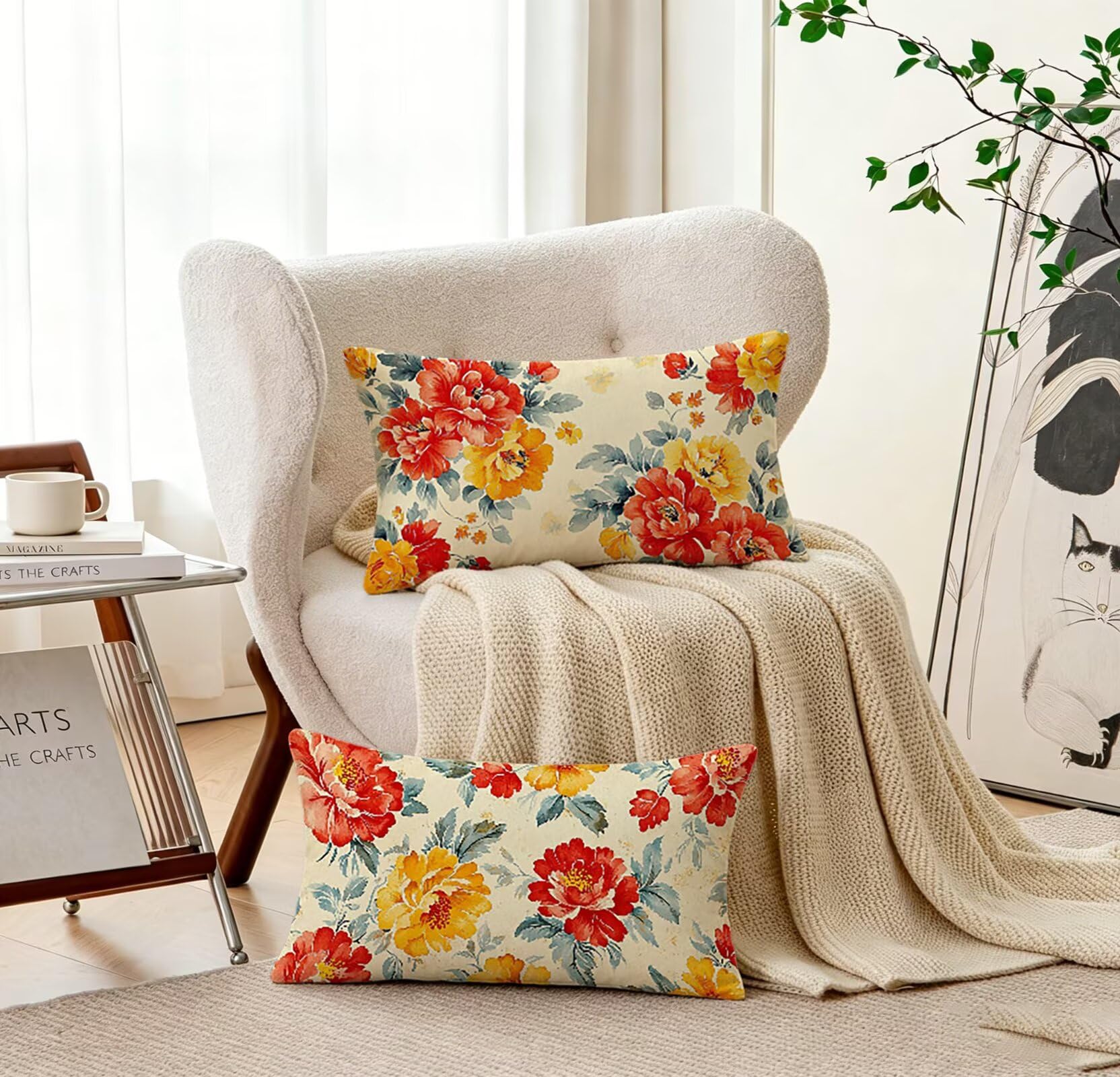NationalitäT Kissenbezug 60x80 Pfingstrose Kopfkissenbezug 2er Set ,Wohnaccessoires & Deko ,Weich und Atmungsaktiv Samt Stoff mit Verstecktem Reißverschluss für Bett Sofa Kissen Dekokissen-85889