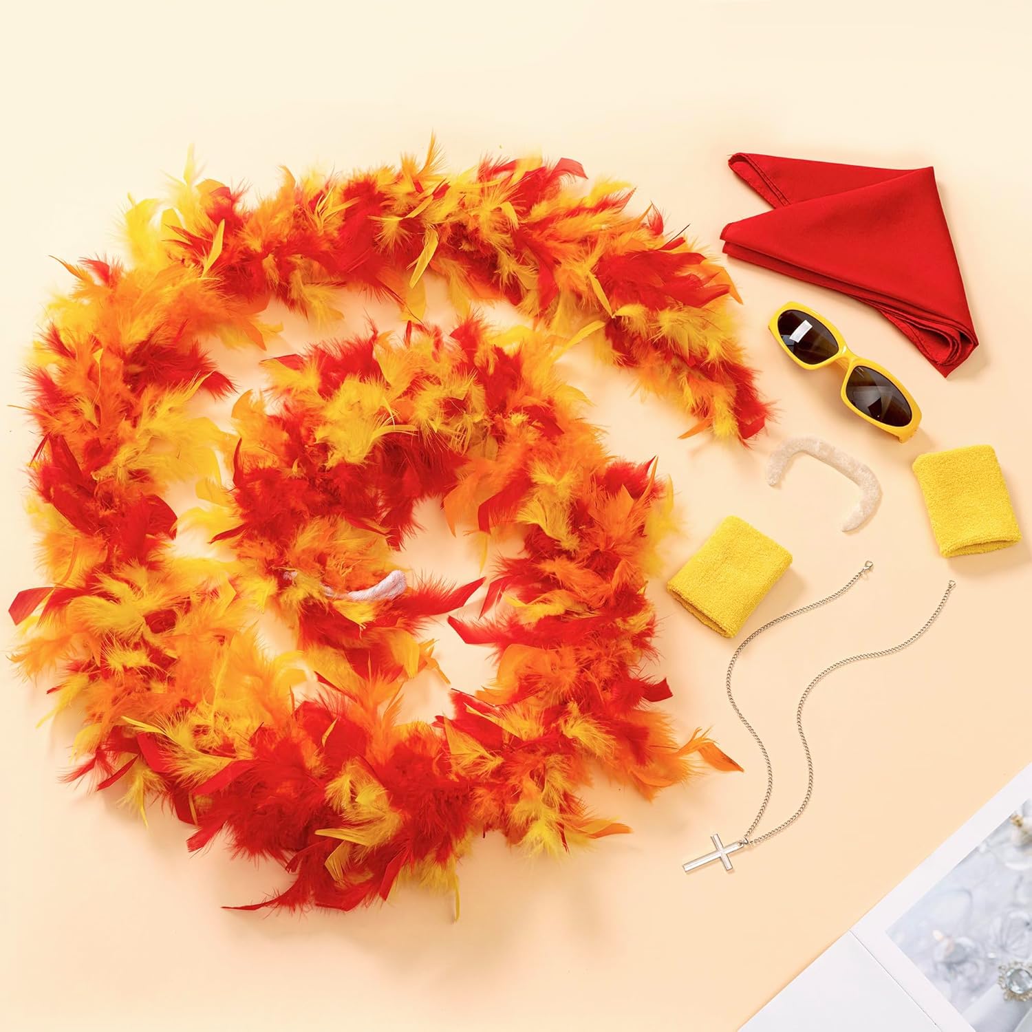 EQVYG 6PCS Halloween Wrestler Costume Accessories Adult Bandana Feather Boa Mustache Glasses Bracers Necklace Mens Cosplay - Image 5