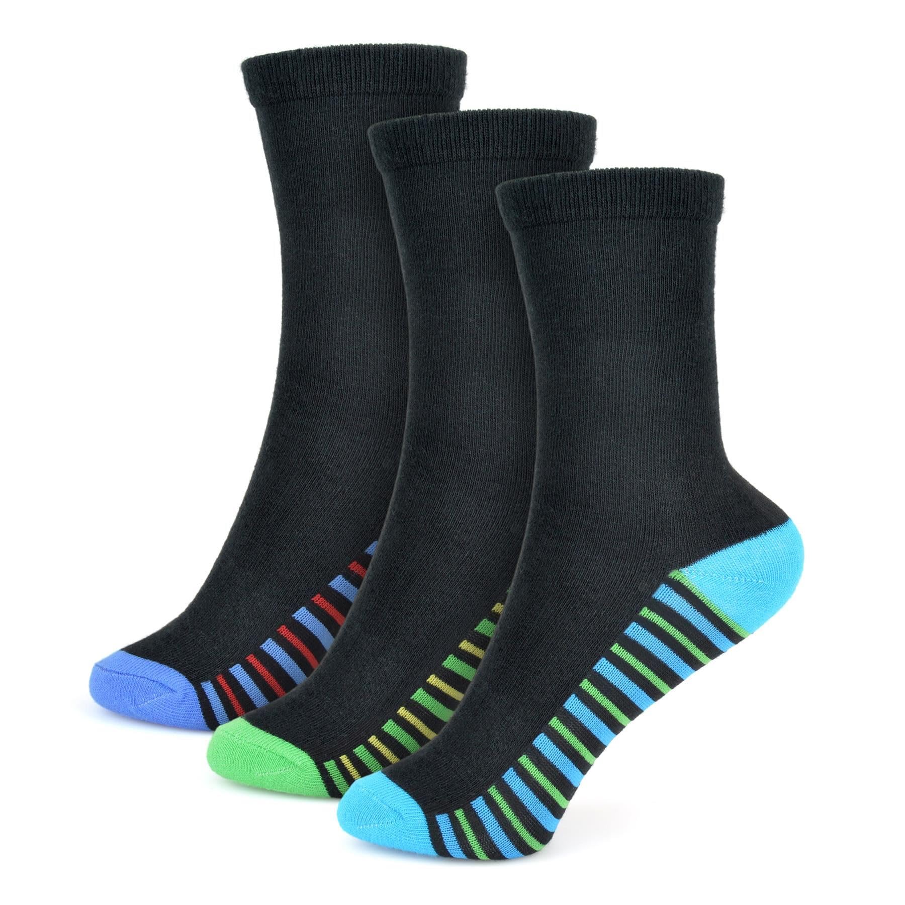 A2z 4 Kids Boys Black B Stripe Heel & Toe Socks Stylish Black Striped - Socks Az987 3 Pack 3-6 (9-12)