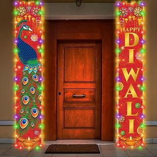 Diwali Party Decorations - Happy Diwali Door Banner Diwali Decoration for Home Deepavali Festival of Lights Banner Porch Hanging Sign for Indian Holiday Wall Doorway Decor, 11.8in×70.9in
