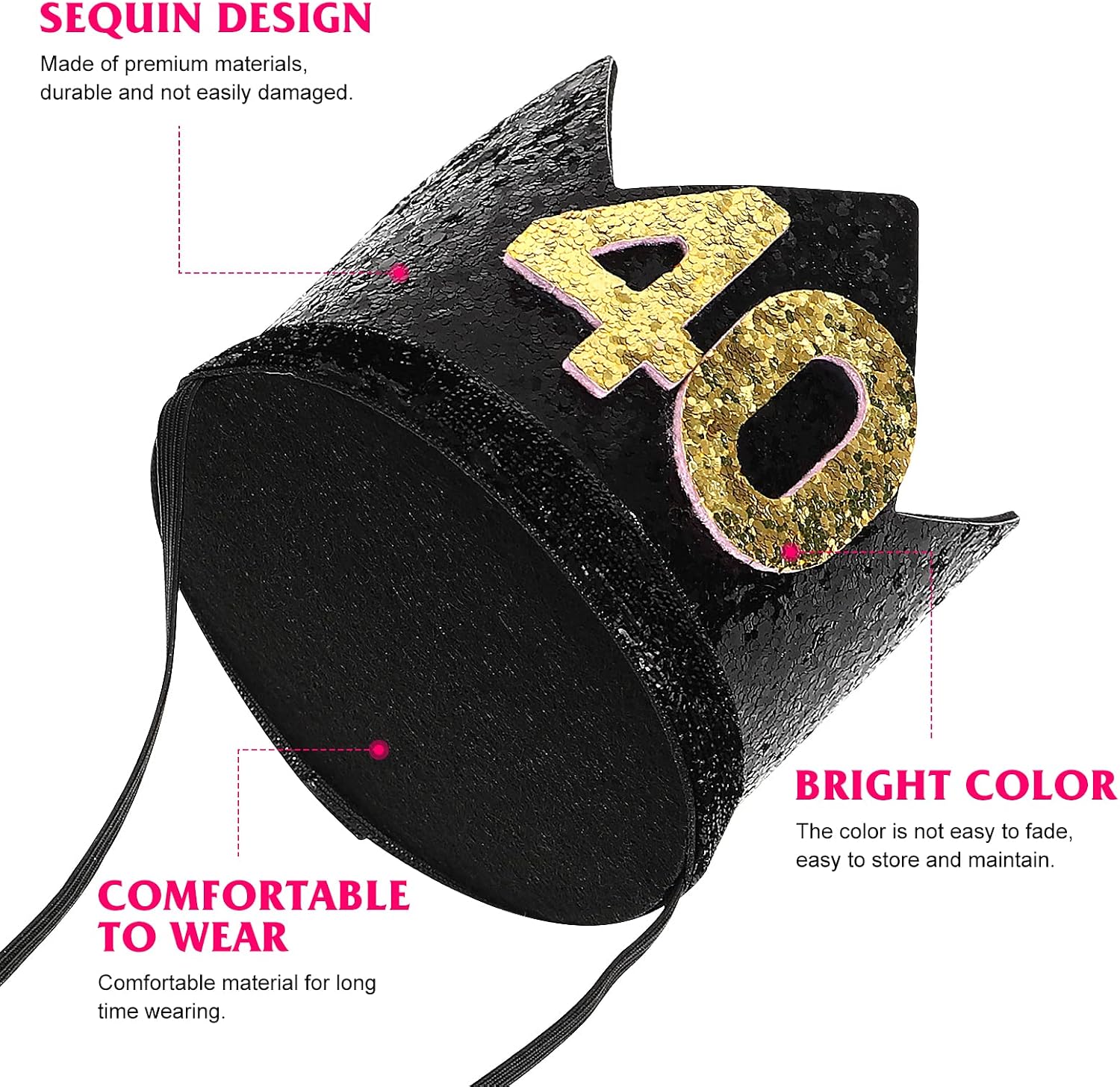 Amosfun 40th Birthday Crown Hats Glitter Birthday Party Headband Happy Birthday Party Hats Decoration Photo Props for Kids And Adults - Image 4