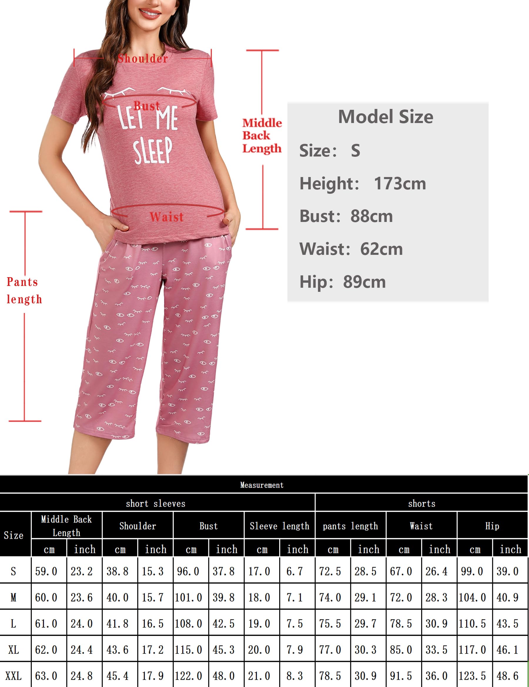 Uniexcosm Pijama de Mujer Algodón Pijama de Dos Piezas Gatos Verano Manga Corta Pijamas Mujer Ropa de Dormir Top y 3/4 Pantalones