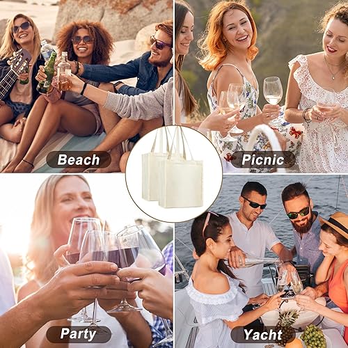 Miniatura 6 de Berlune 3 piezas de bolsa de vino reutilizable de 6 botellas con divisor de lona, lavable, portátil, bolsa de transporte de vino resistente para