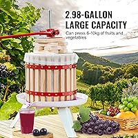 Vista 5 de VEVOR Prensa de vino de frutas, 3.2 galones/12L, cesta de madera maciza con 6 bloques, máquina manual para hacer jugos, sidra, manzana, uva