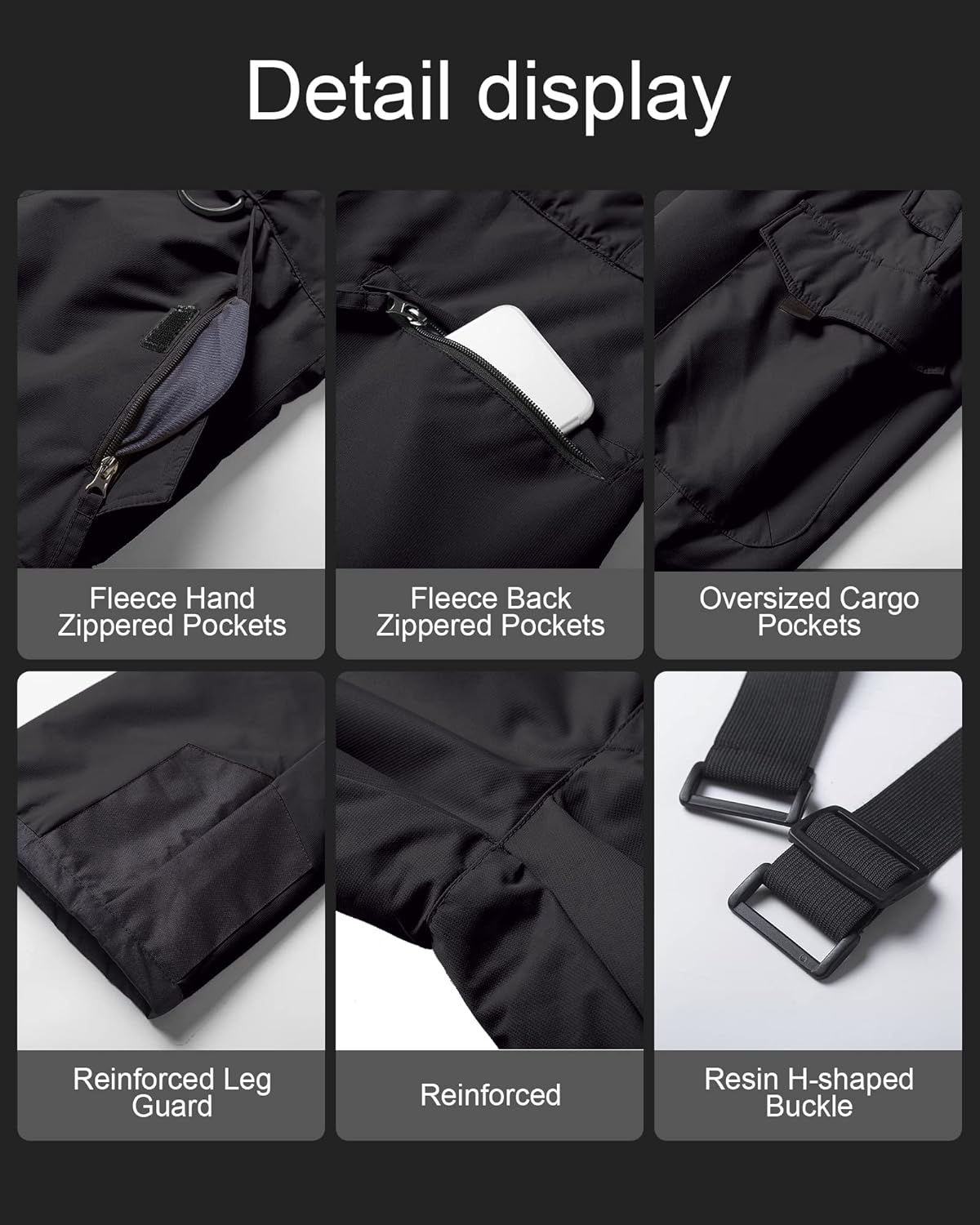 CREATMO US Men's Snow Pants Ski Bibs Waterproof Insulated Winter Snowboard Cargo - Image 6