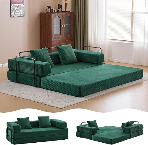 Miniatura 12 de Sofá cama tipo futón convertible de 78 pulgadas, sofás plegables sin hueso con sofá cama, sofá plegable con asiento profundo, sofá plegable de pana