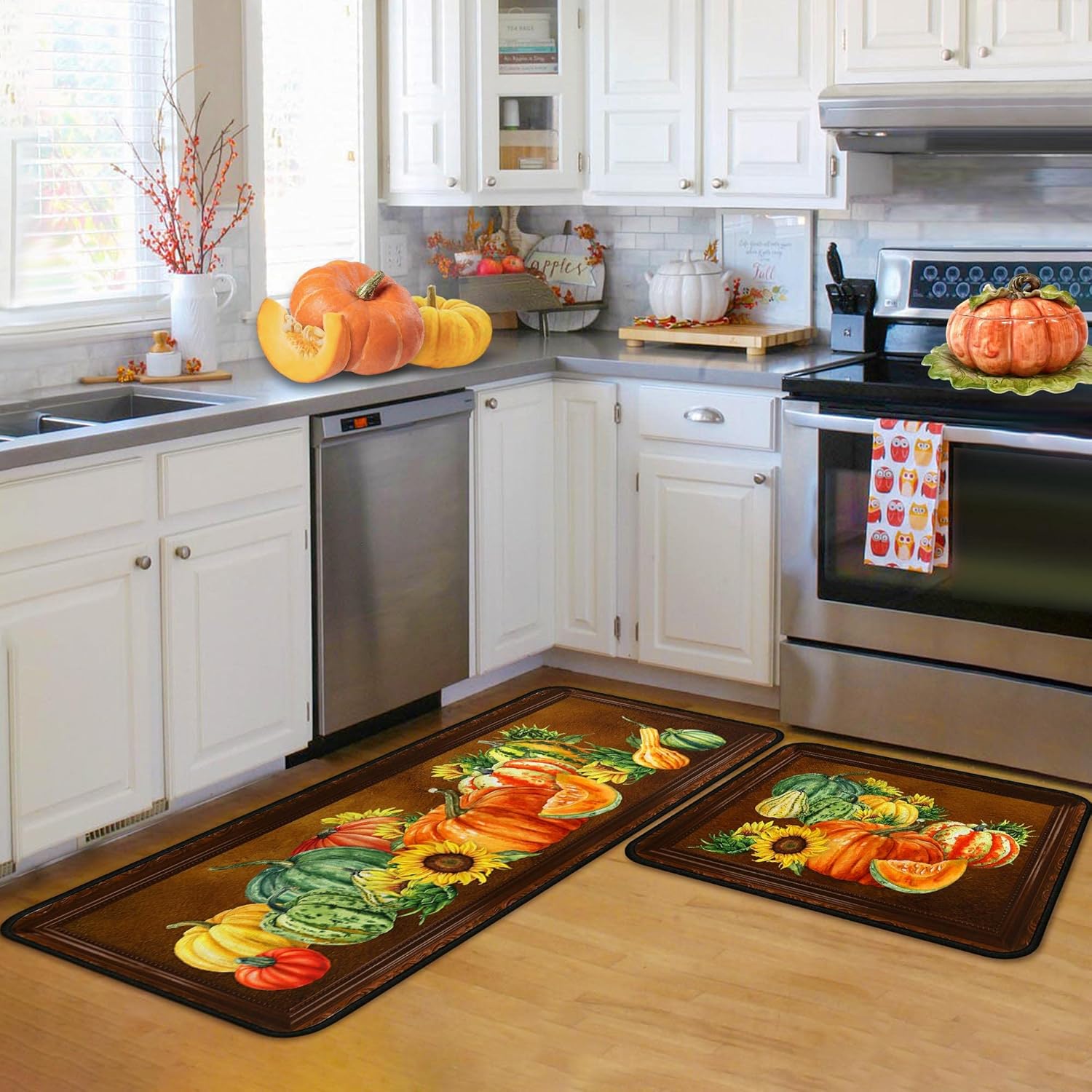 flippana 2 Pcs Fall Kitchen Rugs and Mats for Floor Non