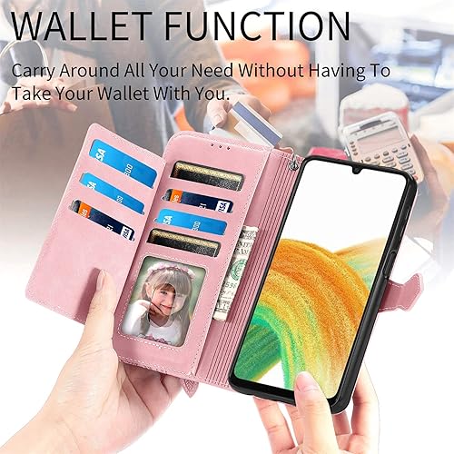 Miniatura 6 de Funda tipo cartera con diseño de cremallera para Samsung Galaxy A13 4G5G, piel agradable al tacto, con cierre magnético y ranuras para múltiples