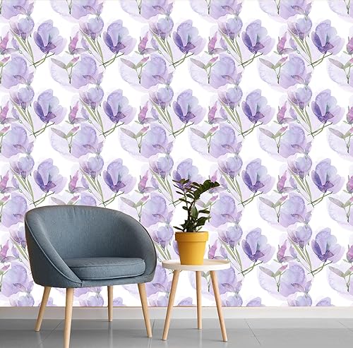 Miniatura 5 de BaoHArtHome Kit de papel tapiz floral morado para despegar y pegar, herramienta de alisado, papel de contacto extraíble, hojas blancas y moradas,