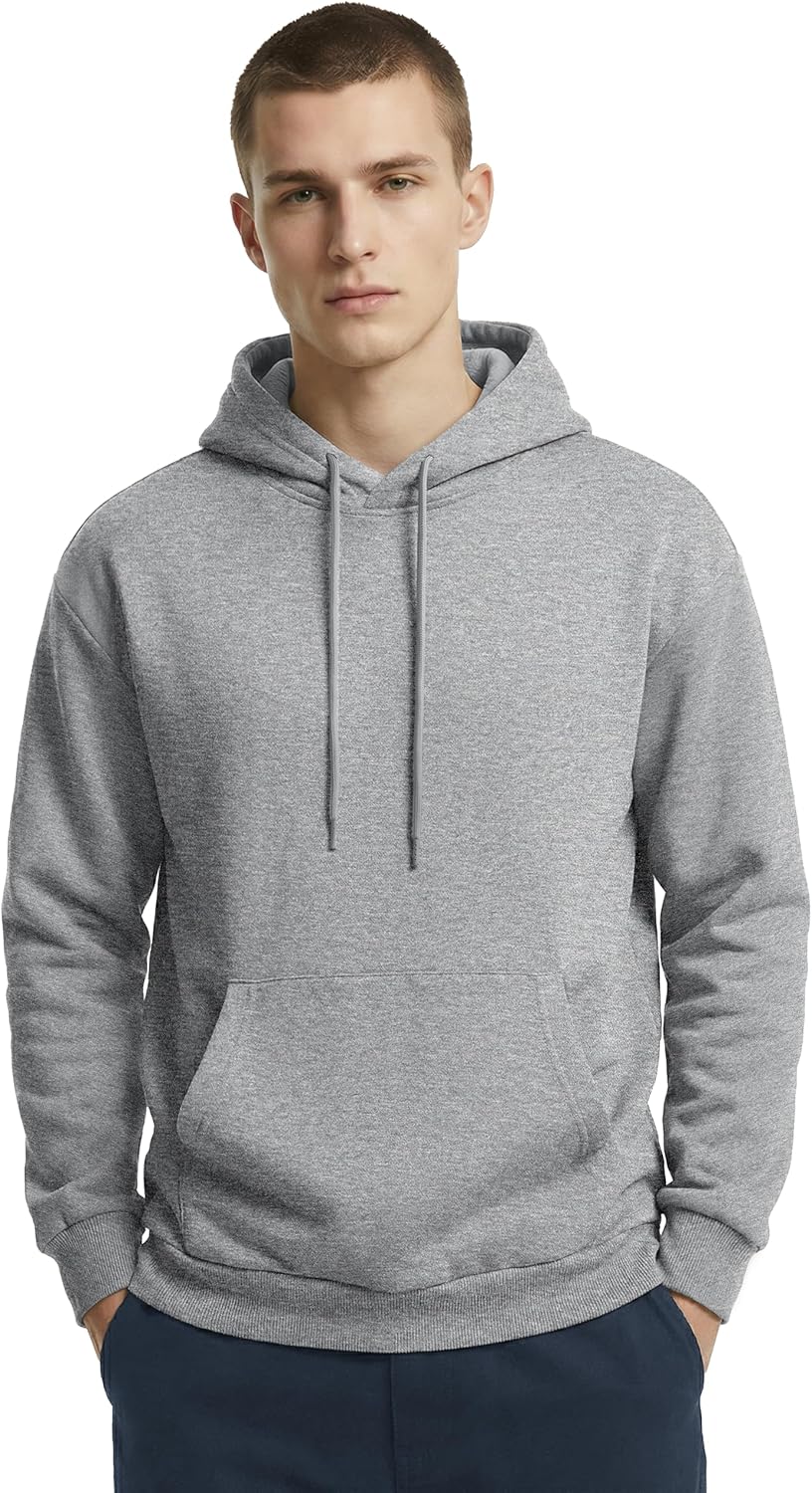 Men's Fleece Hoodie with Kangaroo Pocket Midweight Hooded Sweatshirt Cotton and Polyester Casual Pullover