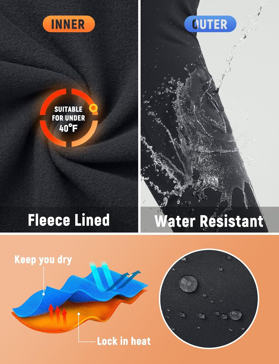 baleaf 25''/30'' Women's Fleece Lined Leggings Water Resistant High Waist Winter Running Hiking Pants Zipper Pockets