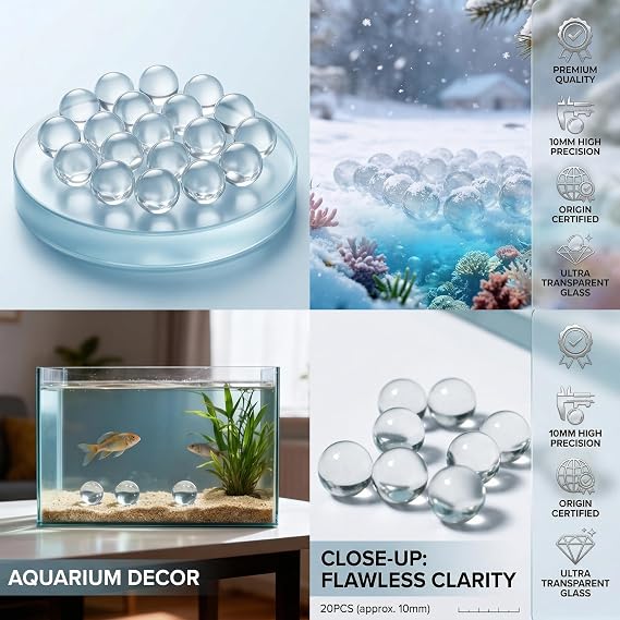 20 Pack 10mm Clear Glass Marbles for Games,Crafts and Decoration
