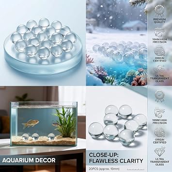 20 Pack 10mm Clear Glass Marbles for Games,Crafts and Decoration