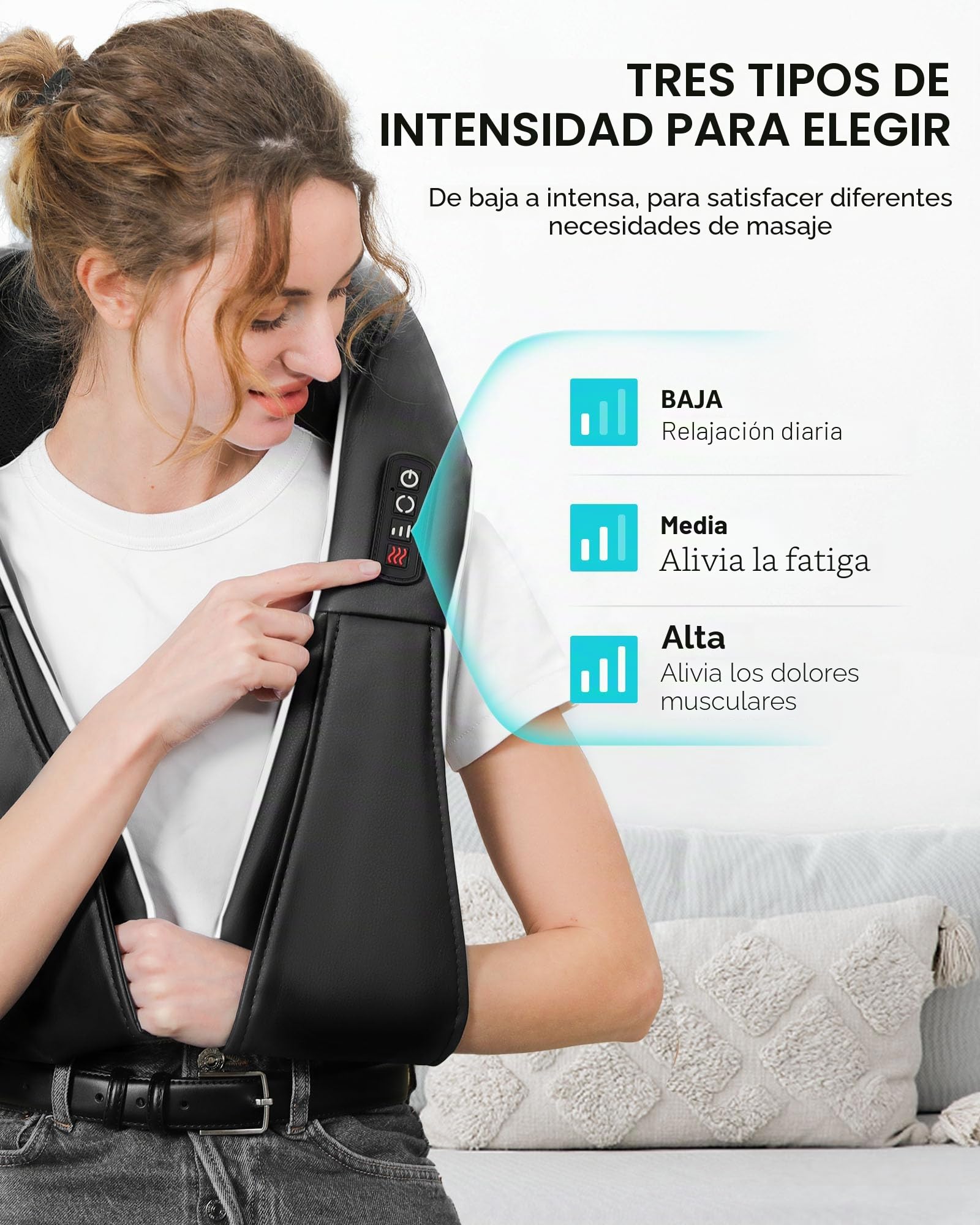 ALLJOY Masajeador de Cuello y Hombros con Calor, Masajeador Cervical y Espalda Shiatsu, 8 Nodos de Masaje Giratorios, 3 Velocidades, Dirección Ajustable,Regalo para Mujer Hombre,Negro
