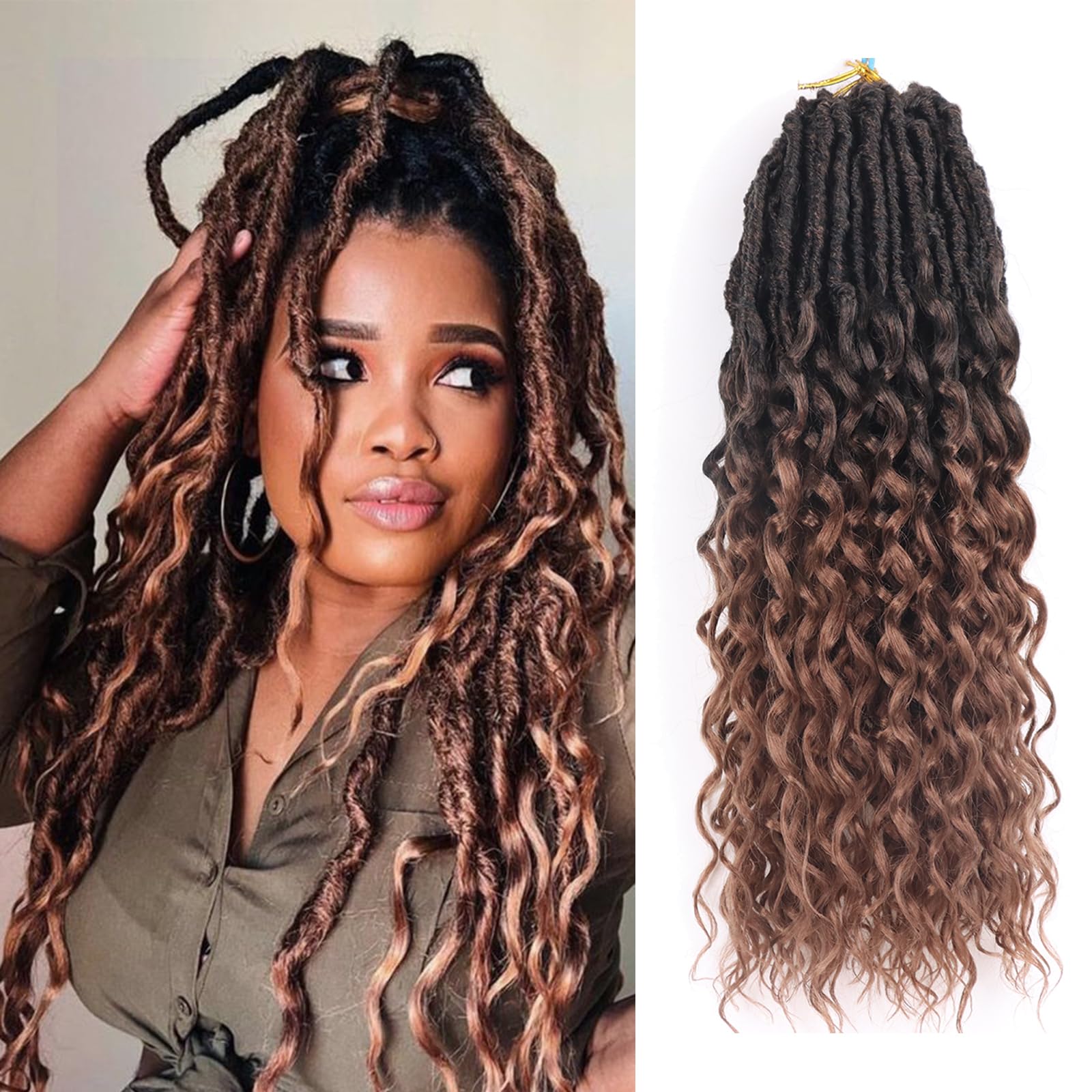 Deep Faux Locs Crochet Hair 18 Inch 8 Packs Goddess Locs Crochet Hair Pre Looped Curly Crochet Hair for Black Women with Curly Ends Deep Wave Crochet