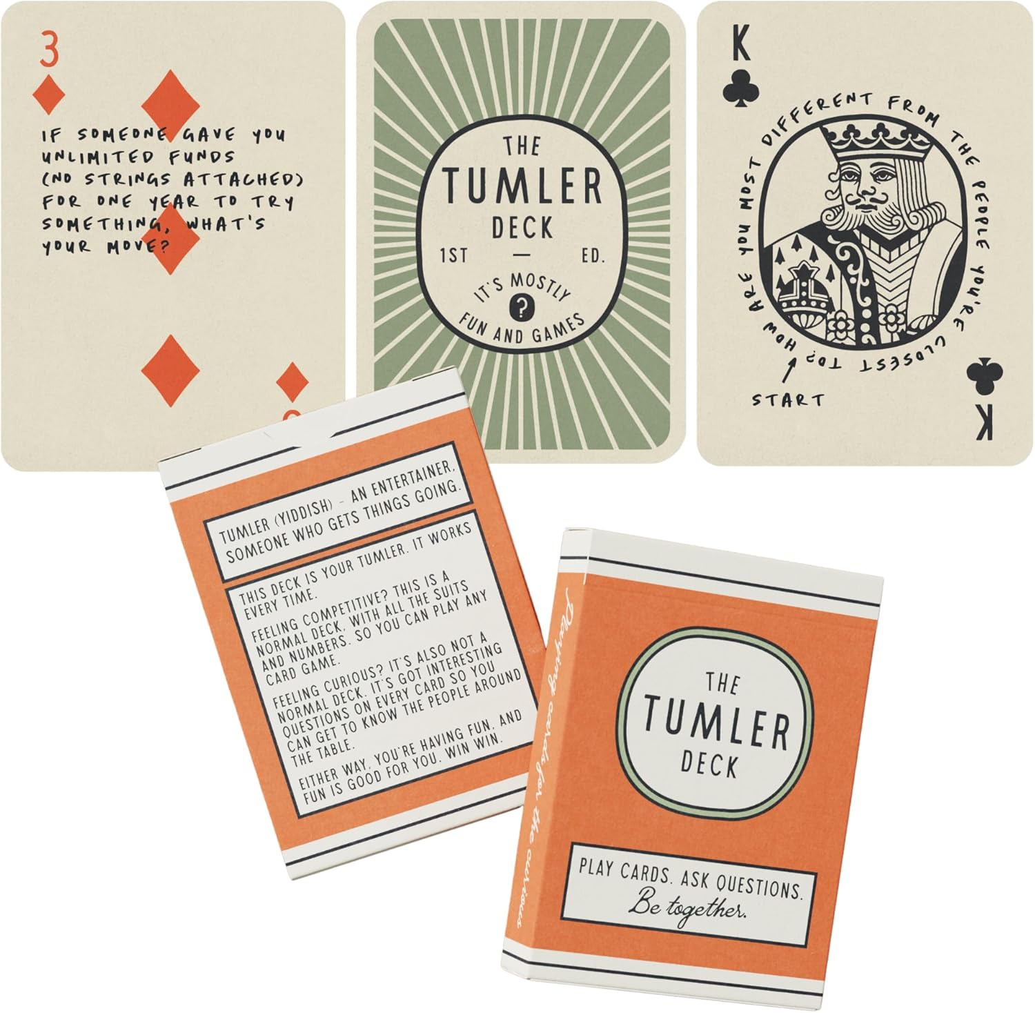 Conversation & Playing Cards – Multi-Purpose Deck with Vintage Design, Thought-Provoking Questions & Conversation Starters for Date Nights, Family Time, Travel, and Game Nights – The Tumler Deck
