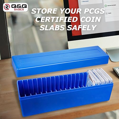 Miniatura 8 de Q&Q BASICS Caja de almacenamiento organizador de monedas para 20 losas PCGS NGC certificadas, soporte para monedas, color azul