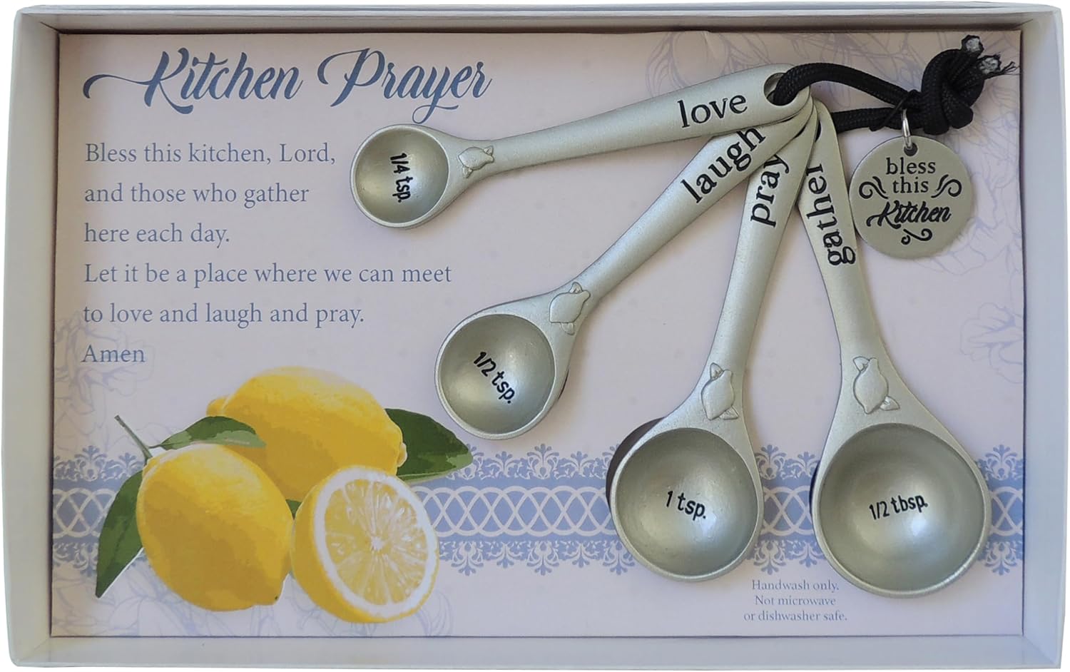 Kitchen Prayer Metal Measuring Spoon Set, Set of 4 Measuring Spoons Gift Set for Christian Men and Women, by Abbey + CA Gift