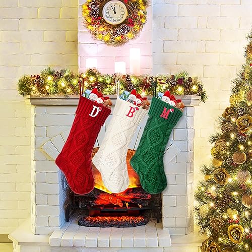 Miniatura 7 de Monograma personalizado de calcetín de Navidad, calcetines de Navidad de punto blanco grande (R)