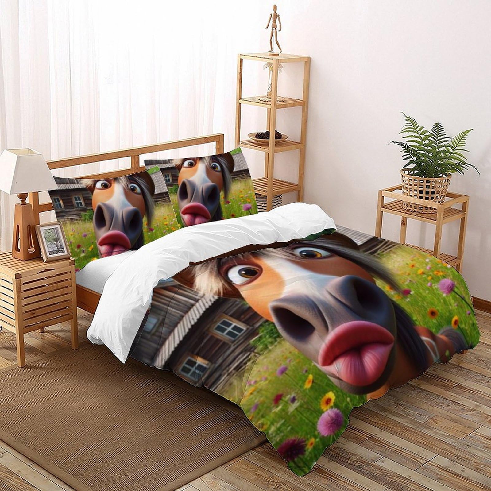 Poney de dessin animé housse de couette animaux 220x240 cadeau idéal