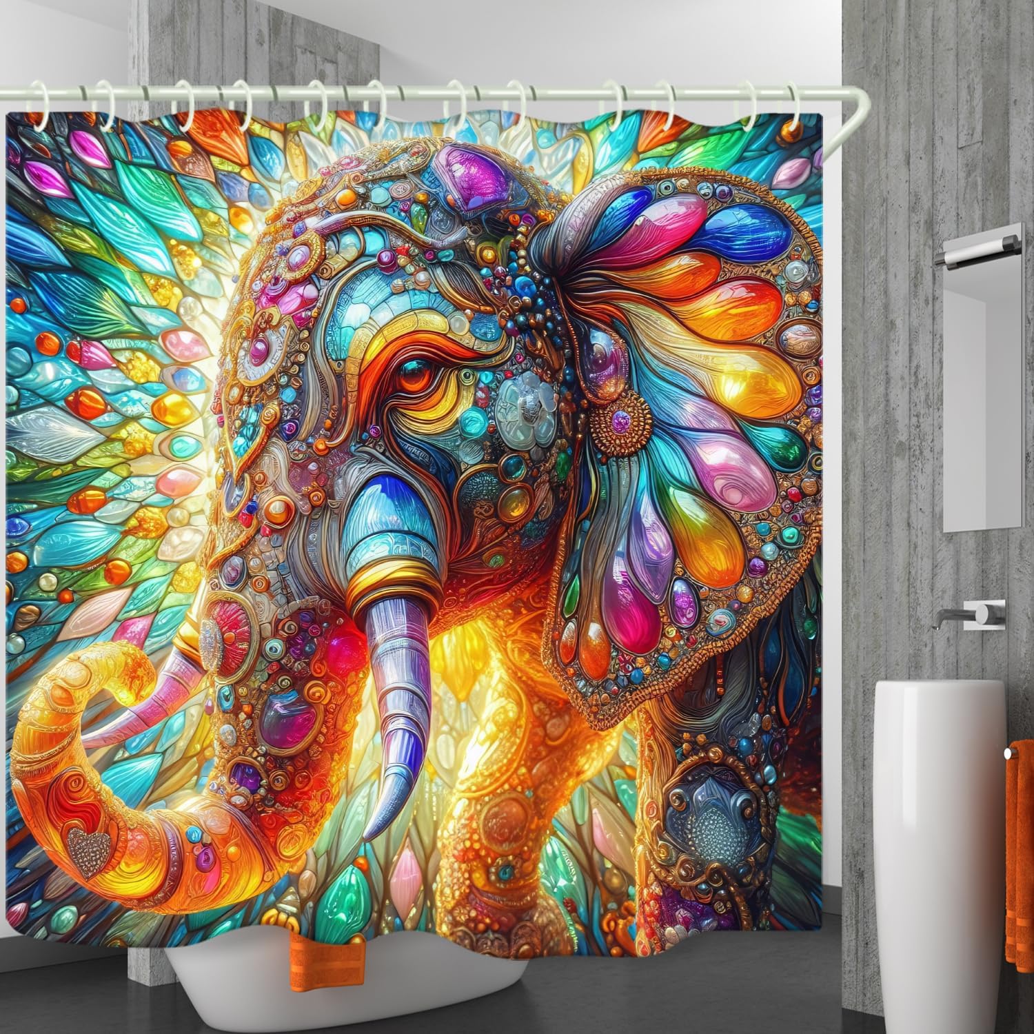 LYFANS Bathroom Jewel Elephant 3D Shower Curtains, Luxury Bathtub Standard Shower Curtain, Waterproof and Bright Fabric Shower Curtain, Size (72x72 Inches)