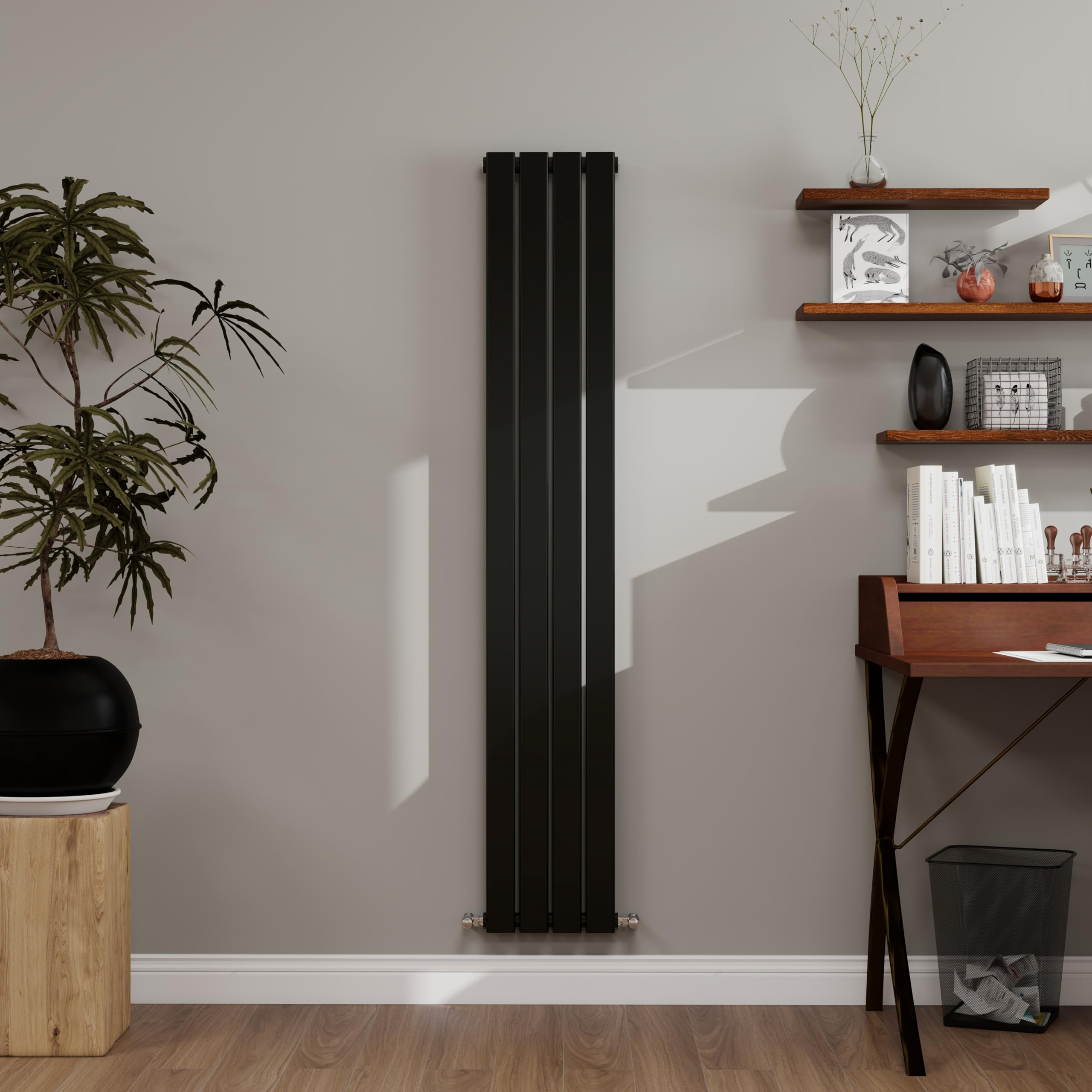 Simple bathrooms Black Designer Radiator Vertical 1600×272mm Single Flat Panel - Wall/Floor Mounted for Modern Multi-Scene & Central Heating Radiator 1859 BTU