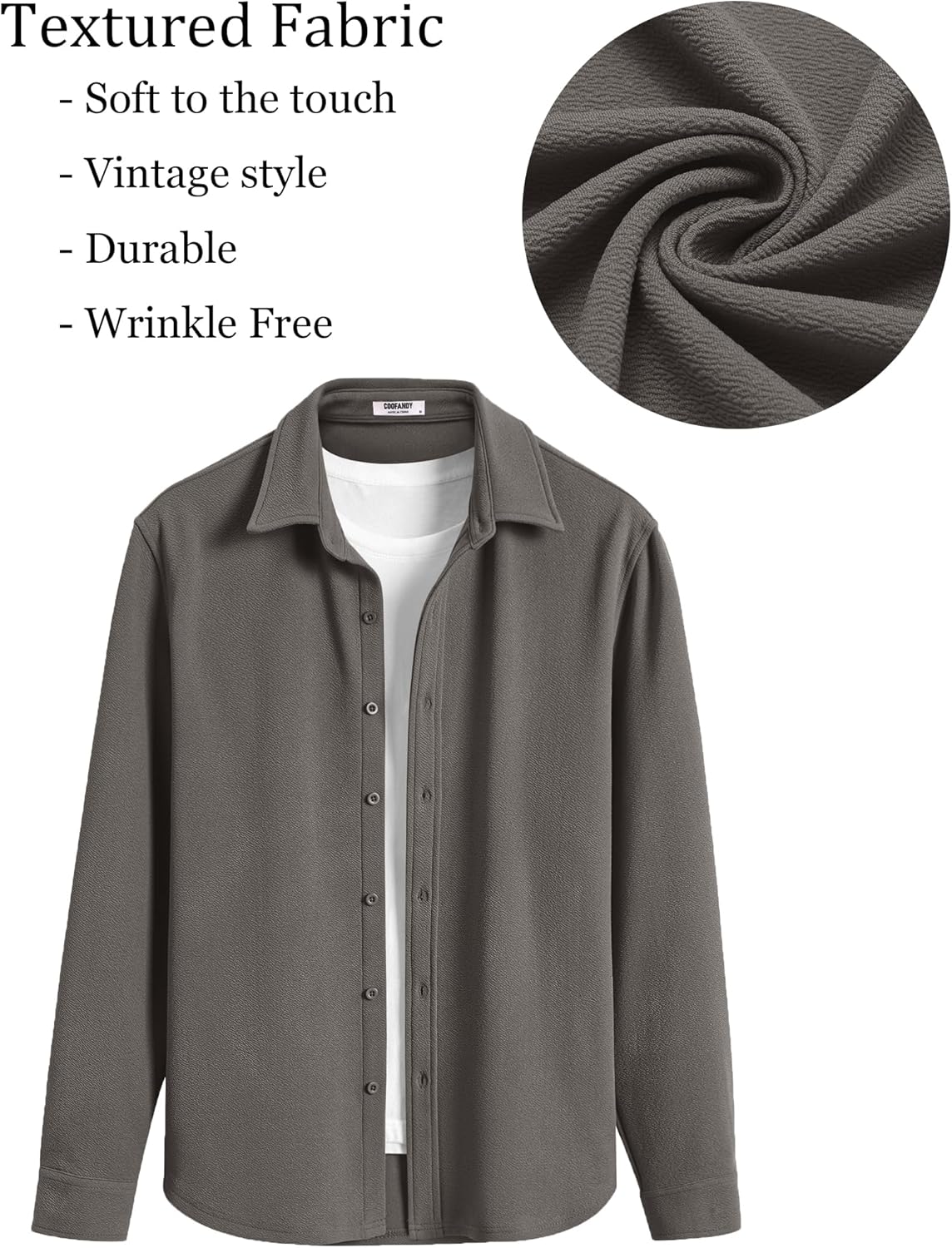 COOFANDY Mens Casual Button Down Shirt Long Sleeve Lightweight Jacket Fashion Textured Shirts - Image 6