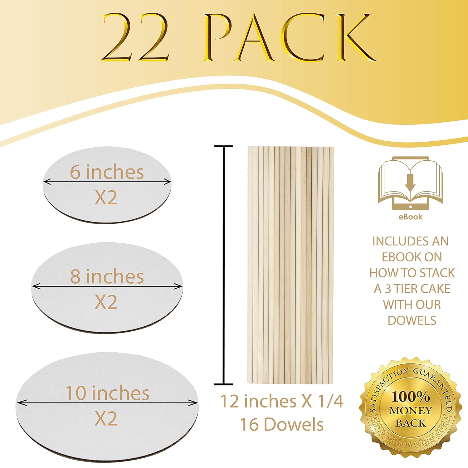 Exсluѕіvе Sресіаl Cake Boards and Wooden Dowels, Set of 6 Cardboards Cake Circle Bases, 6,8, and 10 inch, 2 of Each Size, with 16 Dowels - Supplies for Two 3 Tier Cakes Blасk Frіdау - 50% оƒƒ Cake Boards and Wooden Dowels, Set of 6 Cardboards Cake Circle Bases, 6,8, and 10 inch, 2 of Each Size, with 16 Dowels - Supplies for Two 3 Tier Cakes