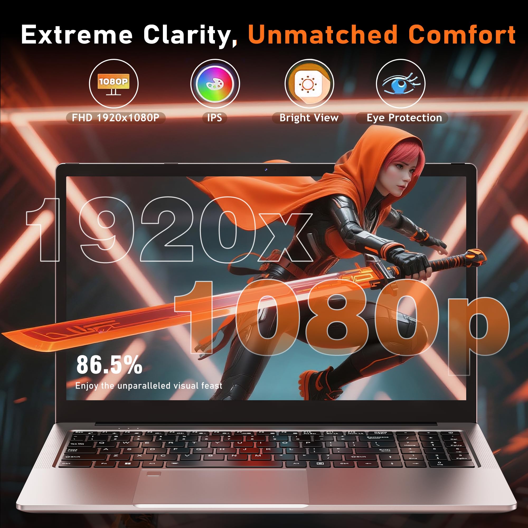 NAIKLULU 16 Pollici Gaming Laptop PC Portatile R7 5825U Processore (2,0 a 4,5 Ghz), 32GB RAM 1TB SSD Gamer Computer Portatile, 51.97Wh/Tastiera Retroilluminata/Tipo-C/51.97Wh