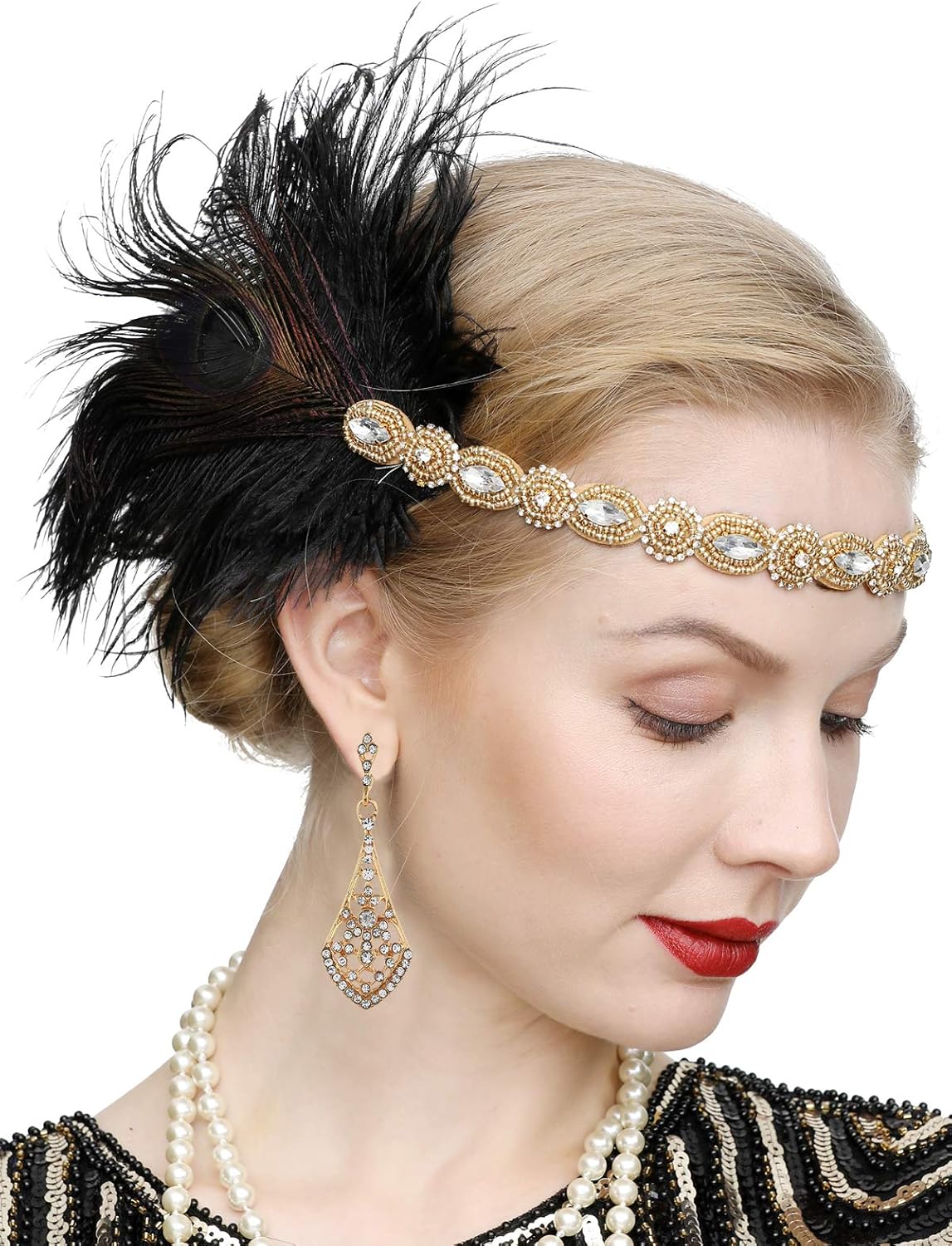 1920s Accessories Headband Necklace Gloves Cigarette Holder Flapper Costume Accessories Set for Women(ac6) : Clothing, Shoes & Jewelry