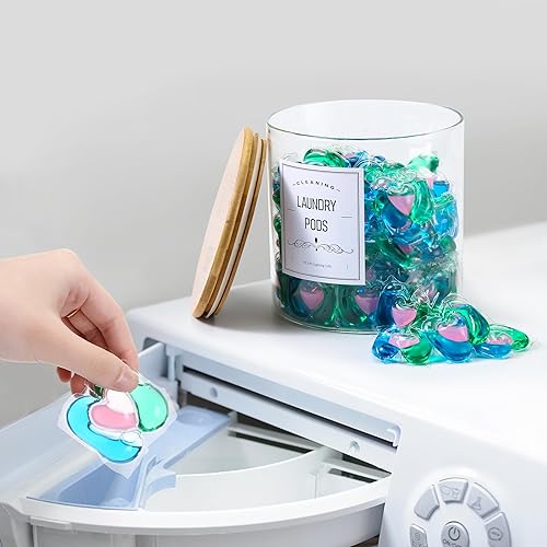 Miniatura 5 de Tarros de vidrio para organización de lavandería, contenedor de cápsulas de lavandería con tapa de bambú hermética, tarros de lavandería para