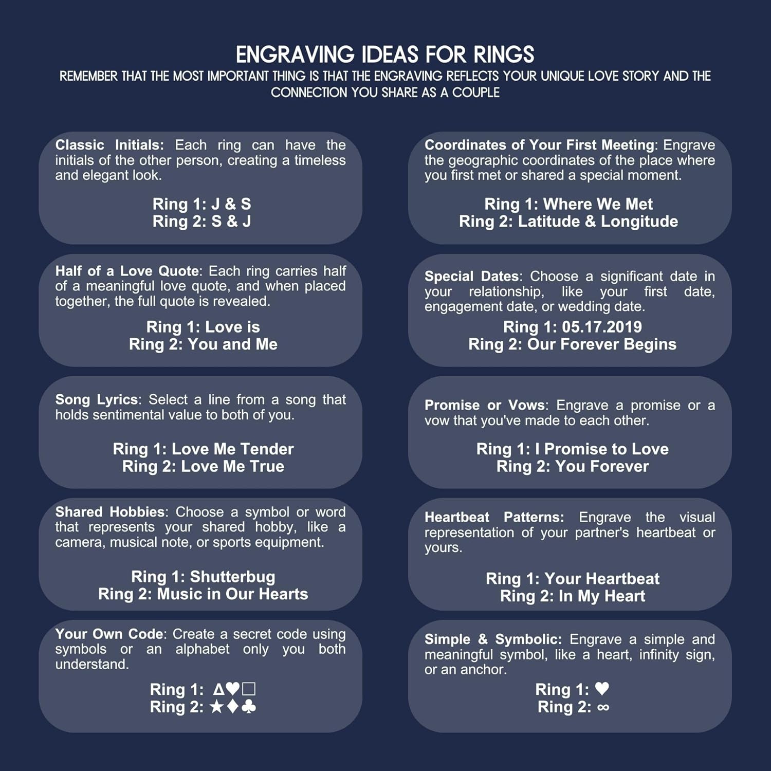 Custom Engraved Couples Ring Set - Pear-Shaped Blue Sandstone & Black Tungsten - Personalized His and Hers Band Promise Ring