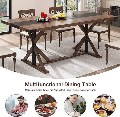 Miniatura 8 de Mesa de comedor de 71 pulgadas para 6 personas, mesa rectangular de cocina de granja con grosor impermeable, mesas de comedor largas con base de
