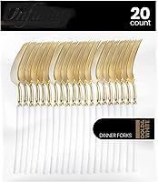 Vista 20 de PlasticPro 20 tenedores de plástico dorado y negro, de alta calidad, resistentes, desechables, elegantes, cubiertos de dos tonos para fiesta