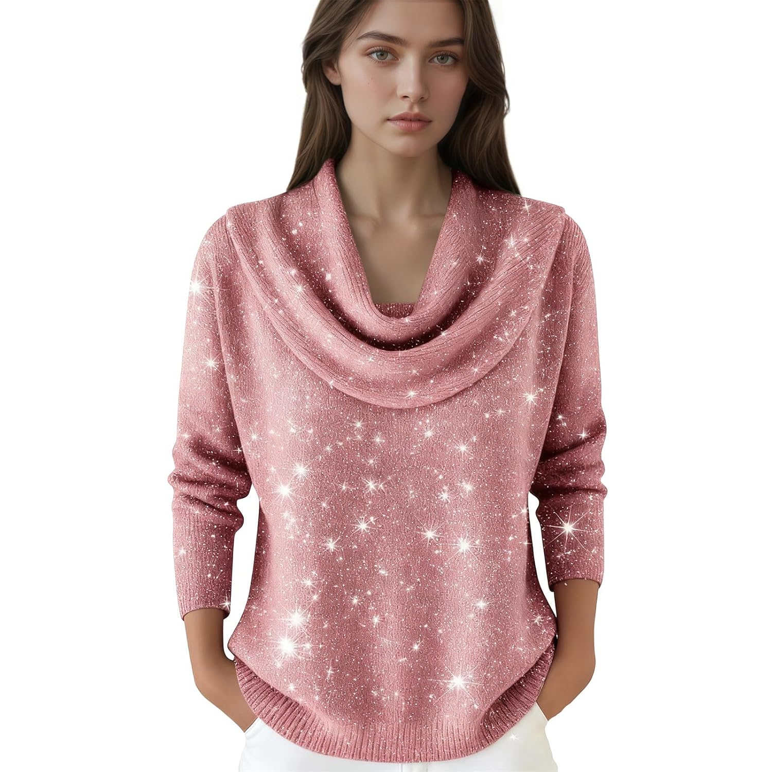 Cowl Neck Sweater for Women Trendy Casual Loose Pullover Long Sleeve Knit Top Cozy Sweaters Fall Fashion Winter